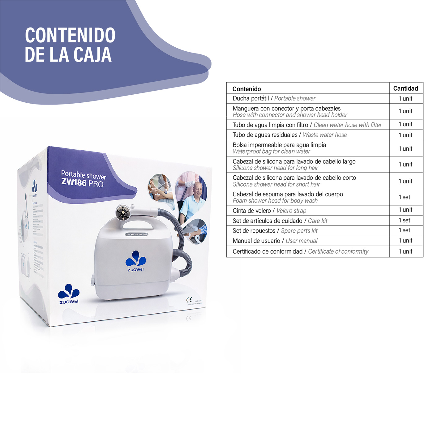 Ducha portátil Zuowei ZW186Pro con sistema de aspiración de agua - Imagen 9