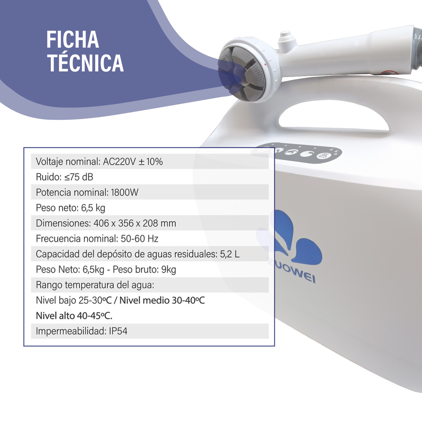 Ducha portátil Zuowei ZW186Pro con sistema de aspiración de agua - Imagen 8